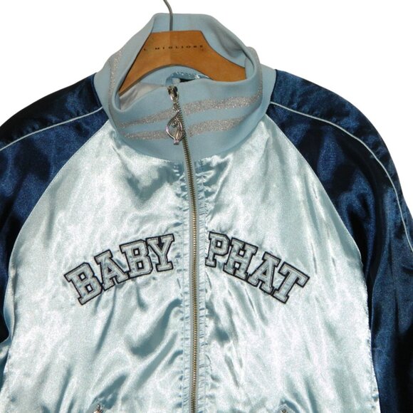 Baby Phat Vintage Satin Baby & Navy Blue Bomber Jacket Size XL Rare Hard to Find - Picture 4 of 15